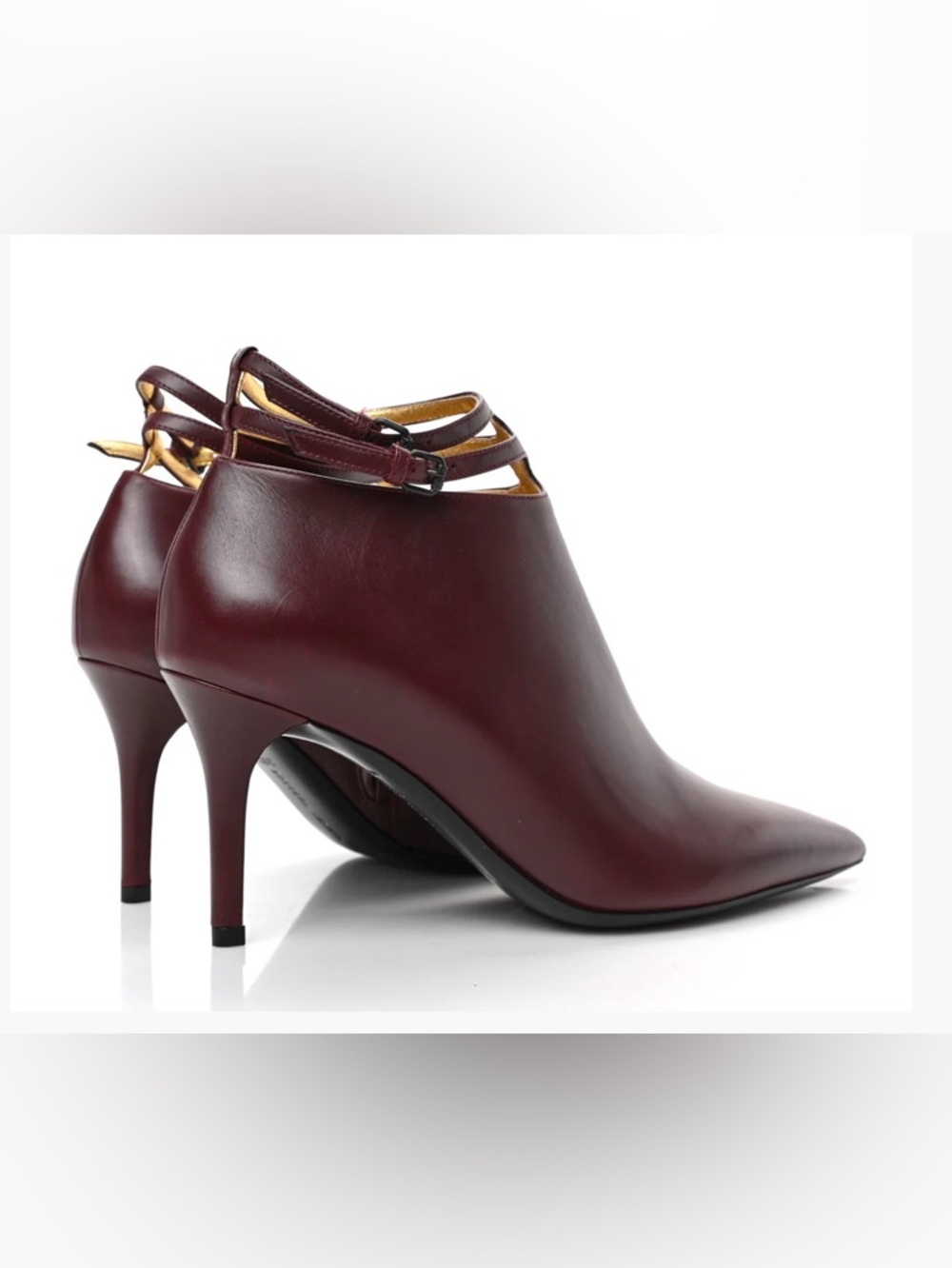Bottega Veneta Burgundy Pointed-Toe Ankle Booties with Strappy Buckle
